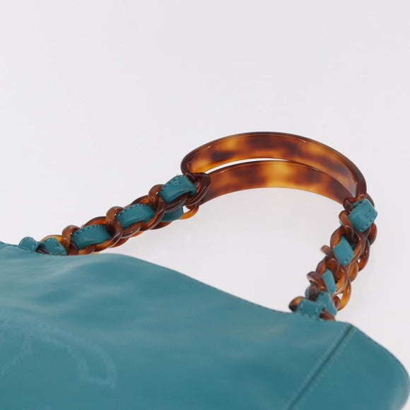 CHANEL Tote Bag met Schildpadmotief Ketting Lamshuid Turkoois Blauw CC Auth 187038A
