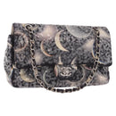 CHANEL Double Flap Chain Space Pattern Bag Canvas Black Silver CC Auth 187039SAM-1