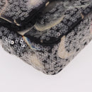 CHANEL Double Flap Chain Space Pattern Bag Canvas Black Silver CC Auth 187039SAM-8