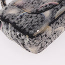 CHANEL Double Flap Chain Space Pattern Bag Canvas Black Silver CC Auth 187039SAM-16
