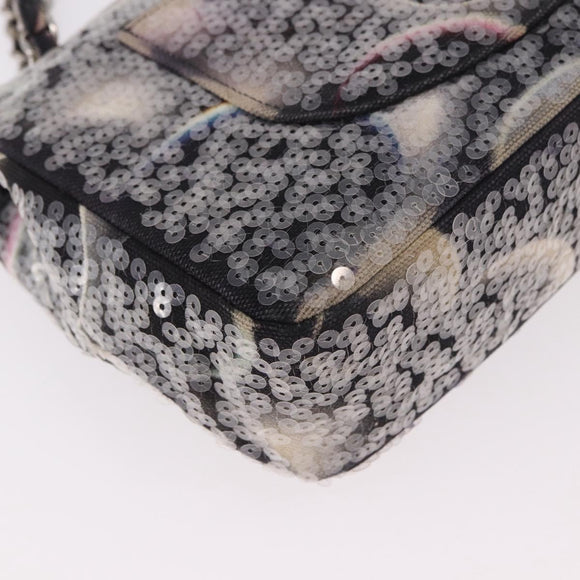 CHANEL Double Flap Chain Space Pattern Bag Canvas Black Silver CC Auth 187039SAM