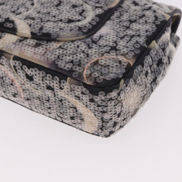 CHANEL Double Flap Chain Space Pattern Bag Canvas Black Silver CC Auth 187039SAM