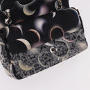 CHANEL Double Flap Chain Space Pattern Bag Canvas Black Silver CC Auth 187039SAM-20