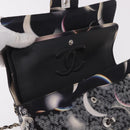 CHANEL Double Flap Chain Space Pattern Bag Canvas Black Silver CC Auth 187039SAM-21