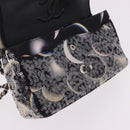 CHANEL Double Flap Chain Space Pattern Bag Canvas Black Silver CC Auth 187039SAM-22