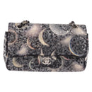 CHANEL Double Flap Chain Space Pattern Bag Canvas Black Silver CC Auth 187039SAM-13