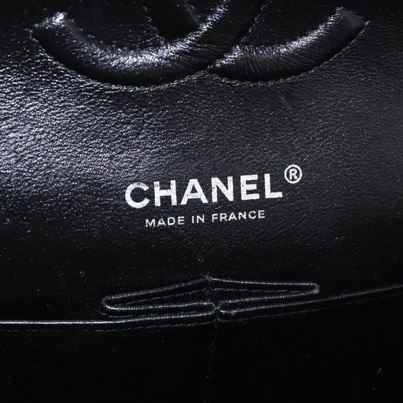CHANEL Double Flap Chain Space Pattern Bag Canvas Black Silver CC Auth 187039SAM