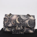 CHANEL Double Flap Chain Space Pattern Bag Canvas Black Silver CC Auth 187039SAM-12