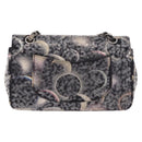 CHANEL Double Flap Chain Space Pattern Bag Canvas Black Silver CC Auth 187039SAM-2