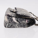 CHANEL Double Flap Chain Space Pattern Bag Canvas Black Silver CC Auth 187039SAM-3