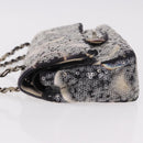 CHANEL Double Flap Chain Space Pattern Bag Canvas Black Silver CC Auth 187039SAM-4