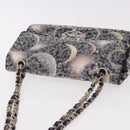 CHANEL Double Flap Chain Space Pattern Bag Canvas Black Silver CC Auth 187039SAM-6