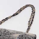 CHANEL Double Flap Chain Space Pattern Bag Canvas Black Silver CC Auth 187039SAM-14