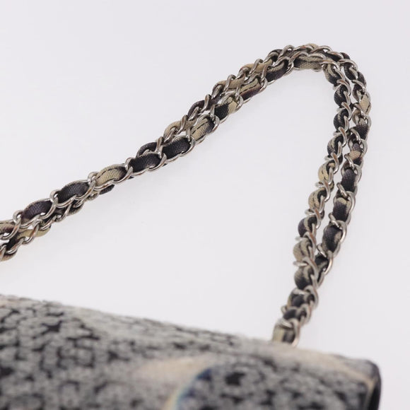 CHANEL Double Flap Chain Space Pattern Bag Canvas Black Silver CC Auth 187039SAM