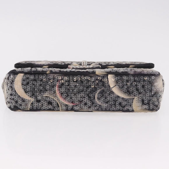 CHANEL Double Flap Chain Space Pattern Bag Canvas Black Silver CC Auth 187039SAM