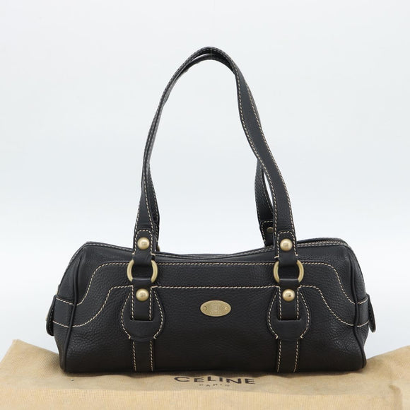 CELINE Tote Bag Leather Black Gold Auth 187040SAV