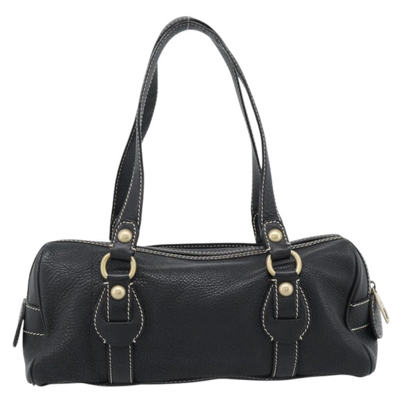 CELINE Tote Bag Leather Black Gold Auth 187040SAV