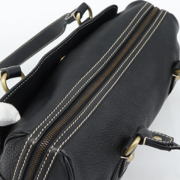 CELINE Tote Bag Leather Black Gold Auth 187040SAV