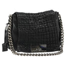 CELINE Chain Shoulder Bag Leather Black Silver Auth 187041SAV-1