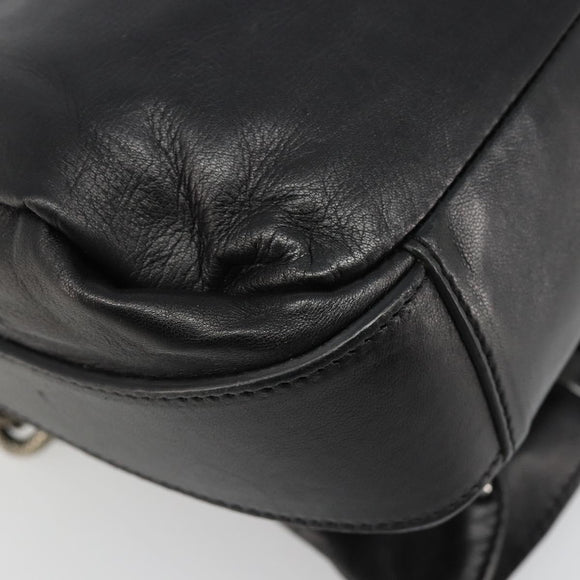 CELINE Chain Shoulder Bag Leather Black Silver Auth 187041SAV