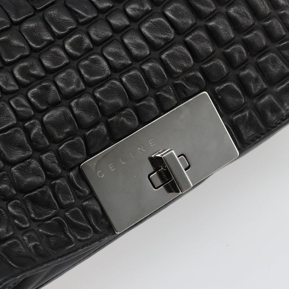 CELINE Chain Shoulder Bag Leather Black Silver Auth 187041SAV