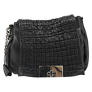 CELINE Chain Shoulder Bag Leather Black Silver Auth 187041SAV-13