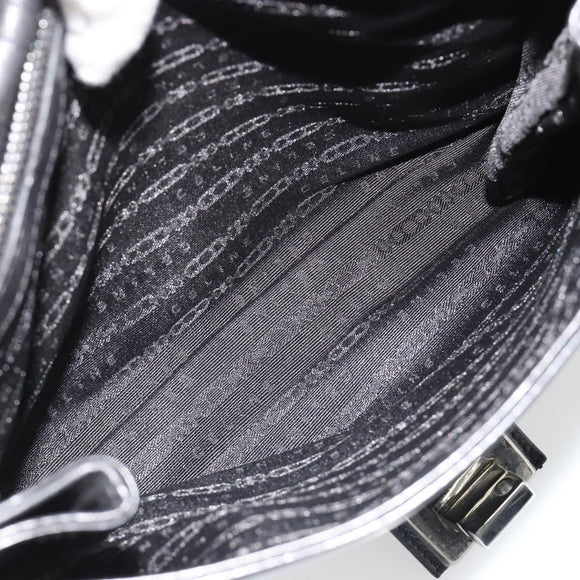 CELINE Chain Shoulder Bag Leather Black Silver Auth 187041SAV