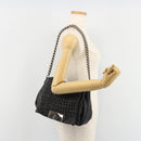 CELINE Chain Shoulder Bag Leather Black Silver Auth 187041SAV-29