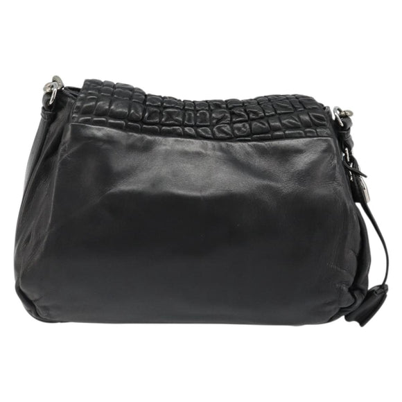 CELINE Chain Shoulder Bag Leather Black Silver Auth 187041SAV