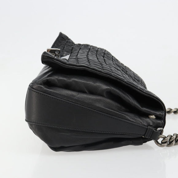 CELINE Chain Shoulder Bag Leather Black Silver Auth 187041SAV