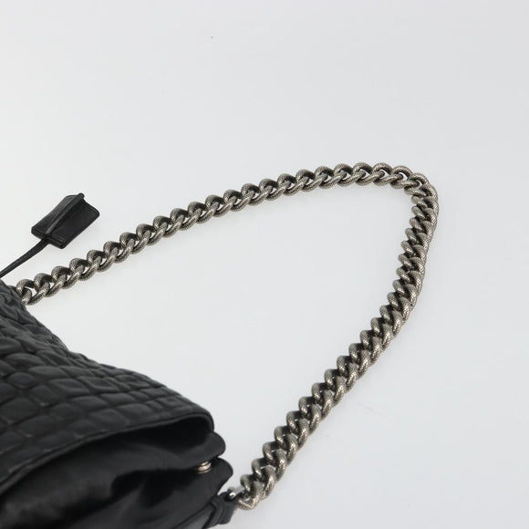 CELINE Chain Shoulder Bag Leather Black Silver Auth 187041SAV