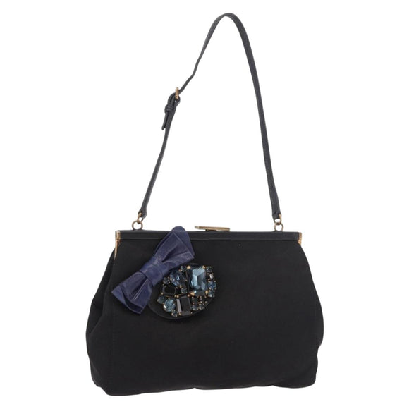 Miu Miu Hand Bag Satin Black Gold Auth 187043A