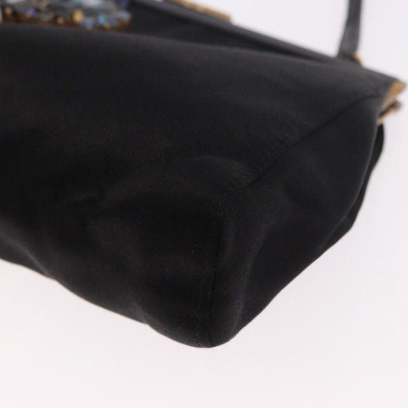Miu Miu Hand Bag Satin Black Gold Auth 187043A