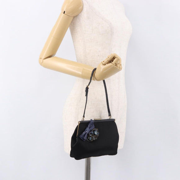Miu Miu Hand Bag Satin Black Gold Auth 187043A