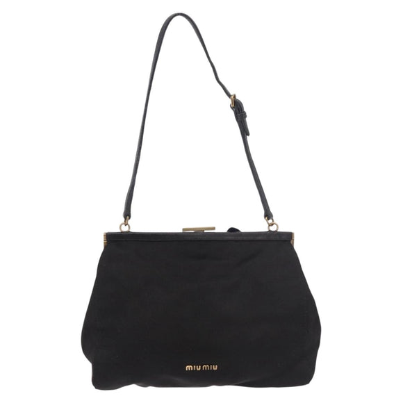 Miu Miu Hand Bag Satin Black Gold Auth 187043A