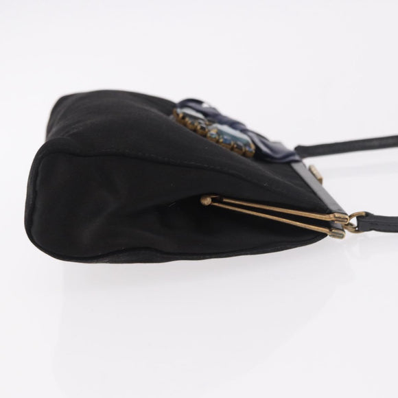 Miu Miu Hand Bag Satin Black Gold Auth 187043A
