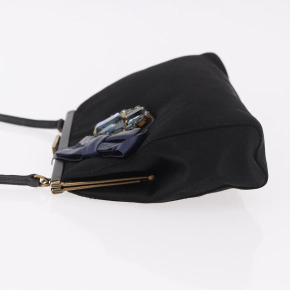 Miu Miu Hand Bag Satin Black Gold Auth 187043A