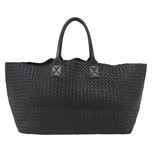 BOTTEGA VENETA INTRECCIATO Cabas MM Hand Bag Leather Black Auth 187044SAV