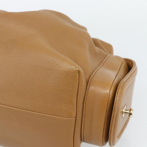 BVLGARI Tote Bag Leather Brown Gold Auth 187045