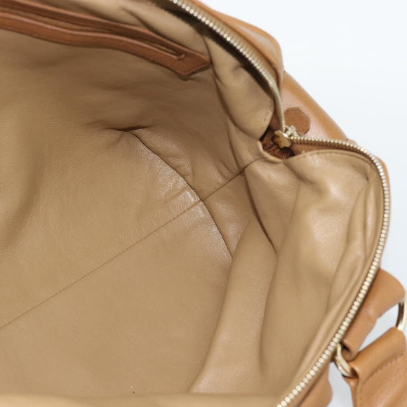 BVLGARI Tote Bag Leather Brown Gold Auth 187045