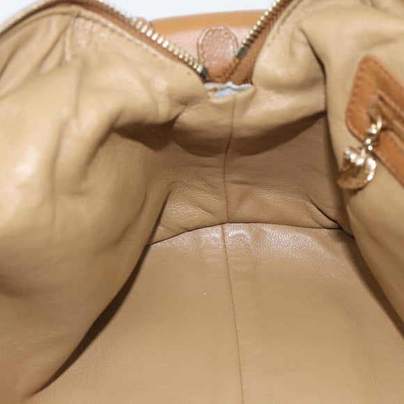 BVLGARI Tote Bag Leather Brown Gold Auth 187045