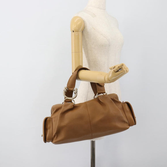 BVLGARI Tote Bag Leather Brown Gold Auth 187045