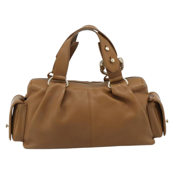 BVLGARI Tote Bag Leather Brown Gold Auth 187045