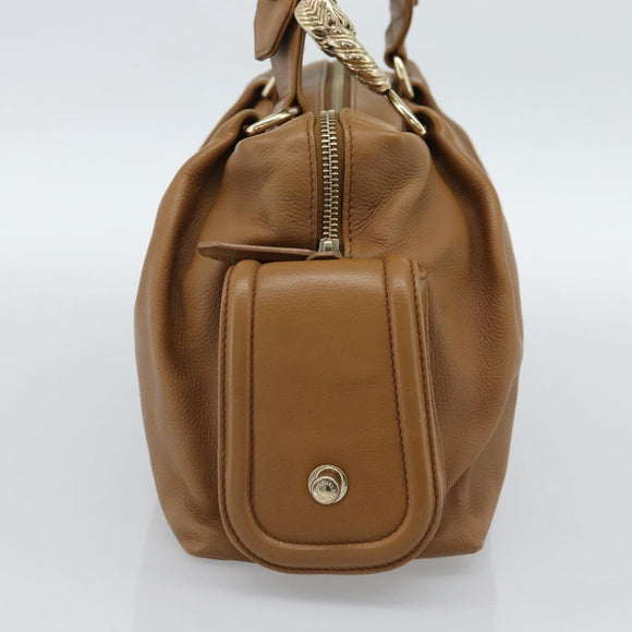 BVLGARI Tote Bag Leather Brown Gold Auth 187045