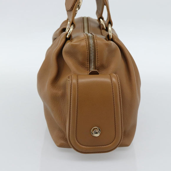 BVLGARI Tote Bag Leather Brown Gold Auth 187045