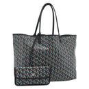 GOYARD Herringbone Saint Louis PM Tote Bag PVC Turquoise Blue Silver Auth 187046-1