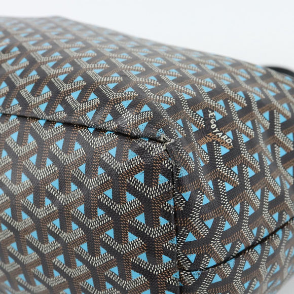 GOYARD Herringbone Saint Louis PM Tote Bag PVC Turquoise Blue Silver Auth 187046