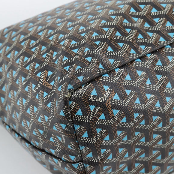 GOYARD Herringbone Saint Louis PM Tote Bag PVC Turquoise Blue Silver Auth 187046