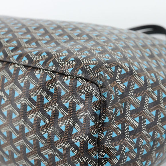 GOYARD Herringbone Saint Louis PM Tote Bag PVC Turquoise Blue Silver Auth 187046
