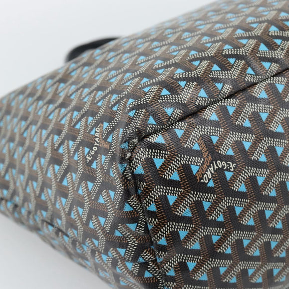 GOYARD Herringbone Saint Louis PM Tote Bag PVC Turquoise Blue Silver Auth 187046
